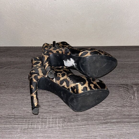 GUESS Dejah Black & Brown Leopard Print Zip Up Ankle Block Heel Boots Size 5 M - Picture 6 of 7